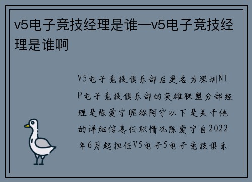 v5电子竞技经理是谁—v5电子竞技经理是谁啊